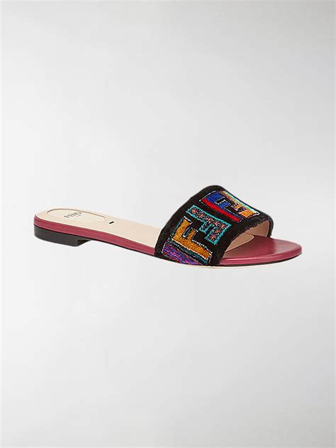 fendi double band flat sandals|fendi denim sandals.